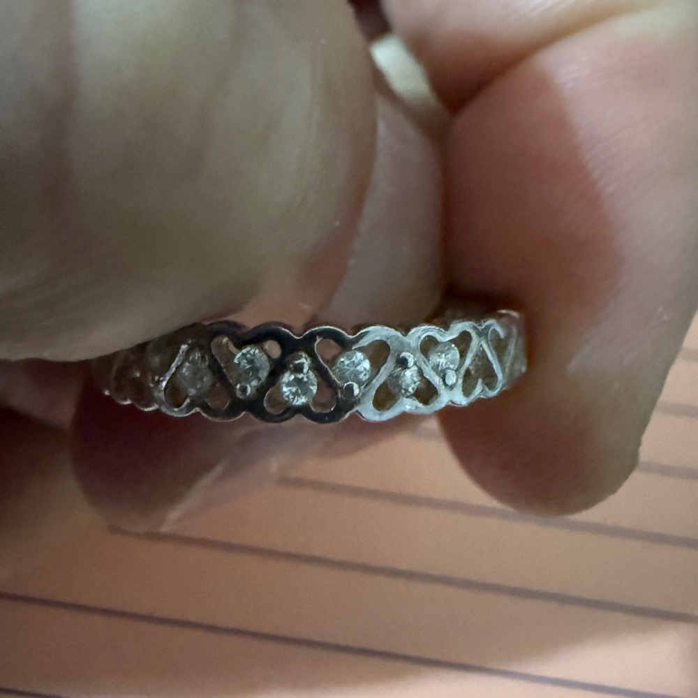 Source Unknown Silver Heart Pattern Ring - image 1
